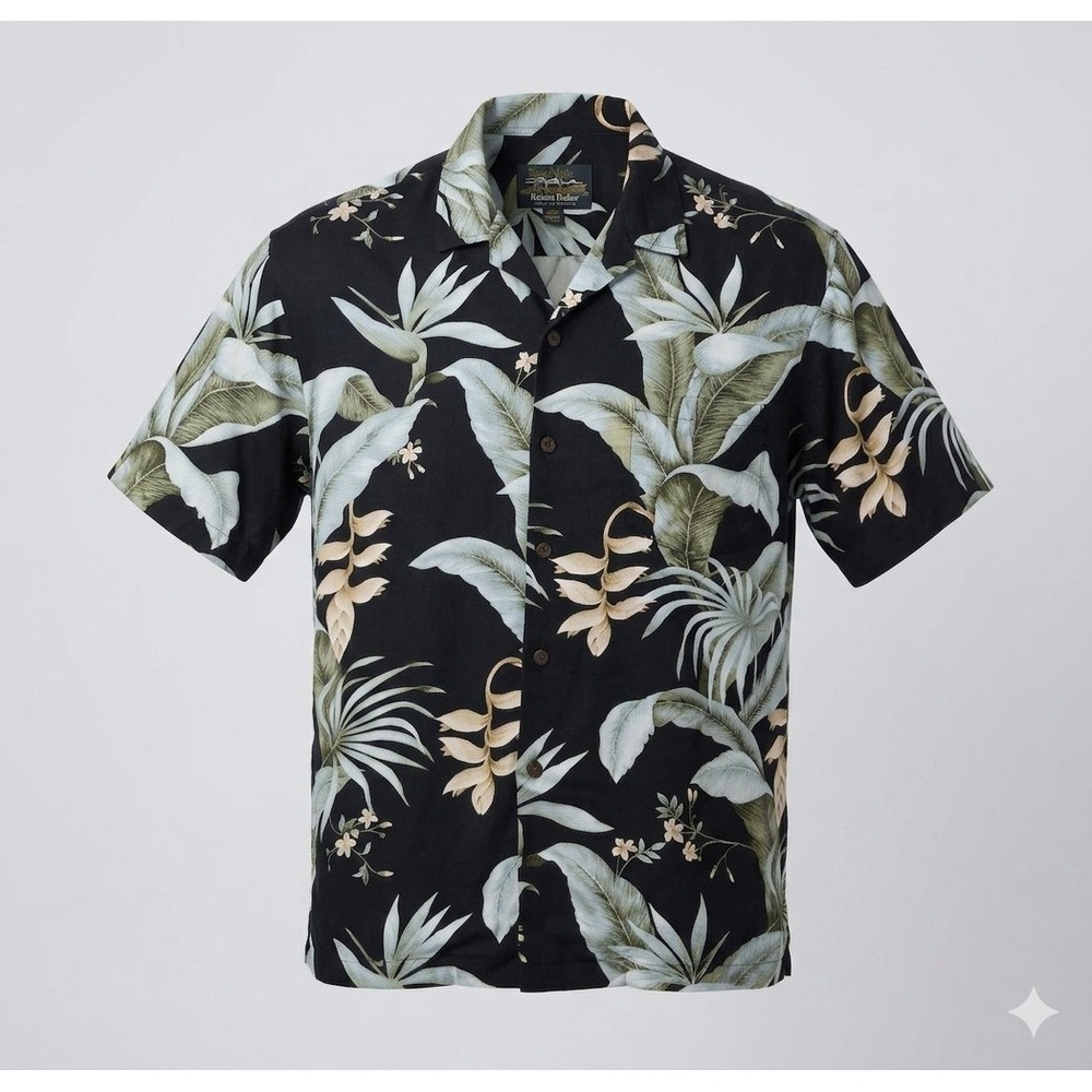 Hawaiian Reserve Collection Men's Black Floral Button Up Shirt. Size L